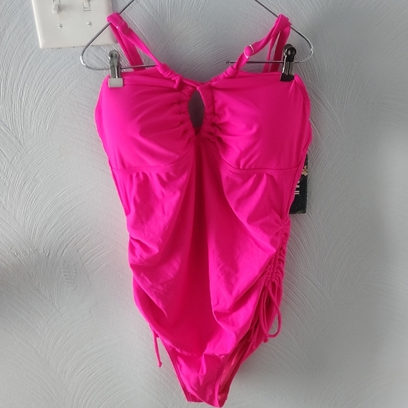 Vibrant Pink Ruched Swimsuit - Picture 1 of 6